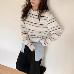 2025早秋新款慵懒风打底衫简约百搭条纹长袖T恤宽松显瘦上衣女