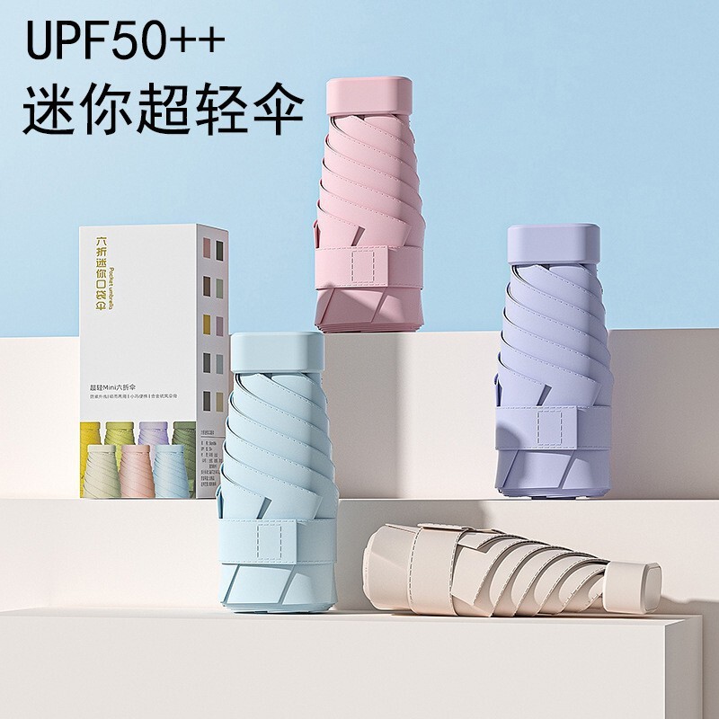 Mini Portable Folding Parasol Vinyl Sunscreen Ultra-Light Women's Flat 40% off Umbrella Card Bag Rain or Shine Sun Umbrella