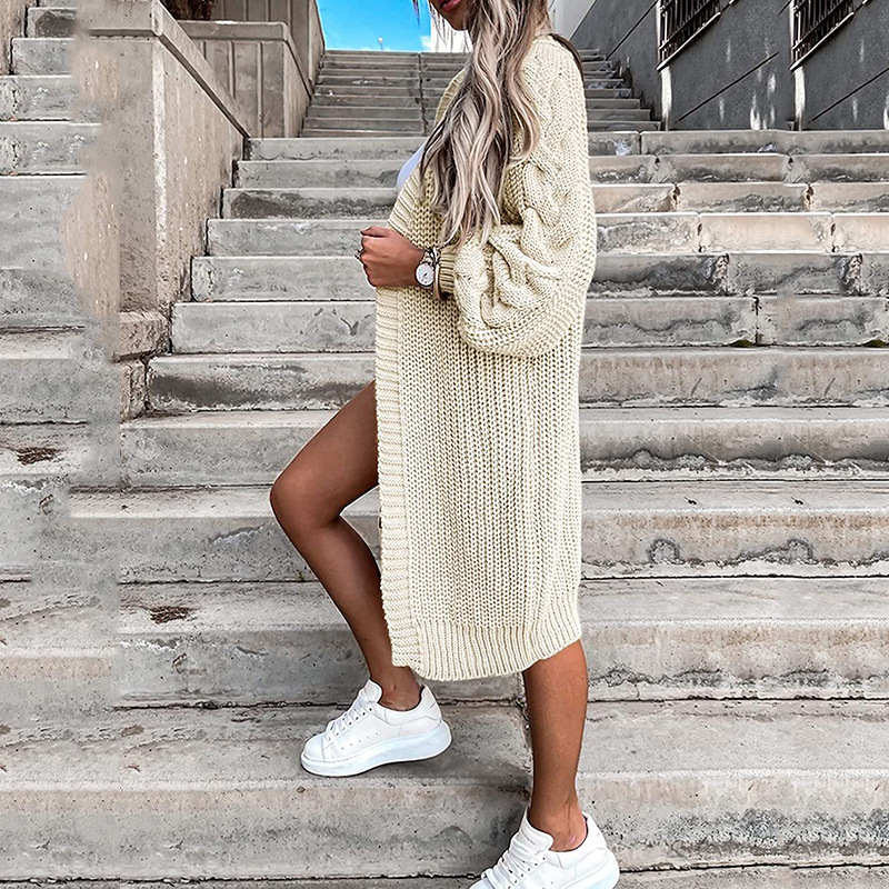 Women's lantern sleeve knitted twist cardigan coat autumn and winter new sweater coat_voghion.com