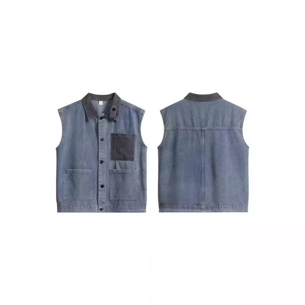 2024复古牛仔马甲男潮流秋季情侣高级感坎肩百搭痞帅工装无袖外套