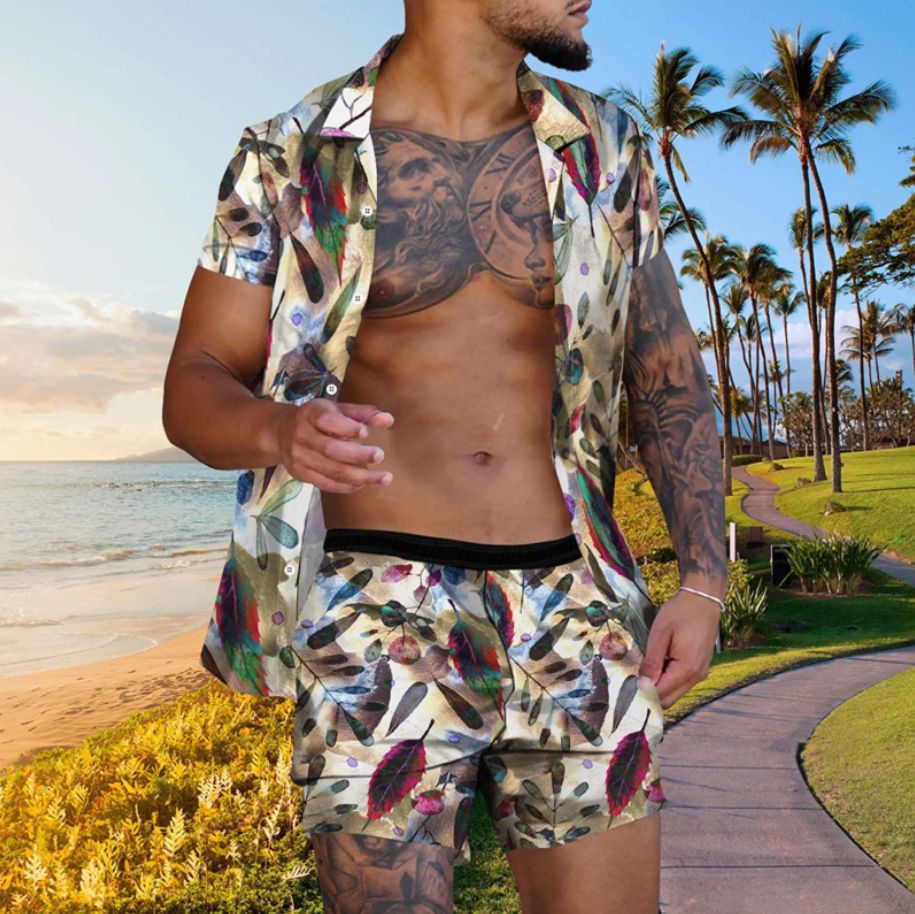 2025 transfronterizo Amazon AliExpress Europa y Estados Unidos hombres camisas casuales de manga corta pantalones cortos set