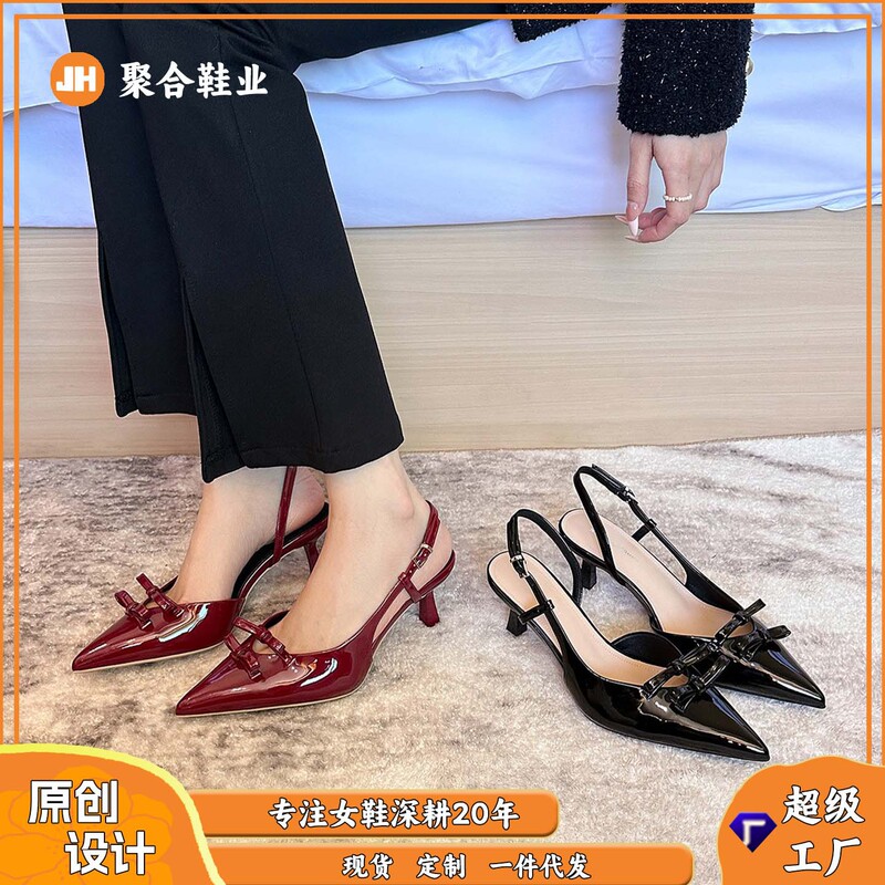 699-202 Bow Thin Belt Pointed High Heeled Shoes New Fashion Baotou Empty Thin Heeled Shoes for Women