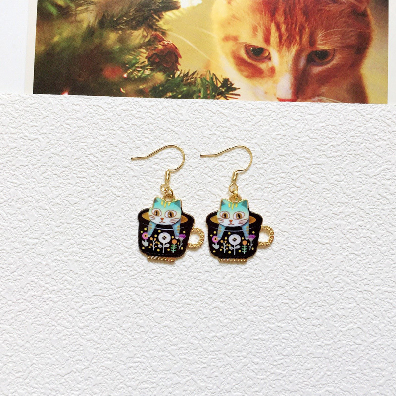 Cute Cat Metal Enamel Women's Drop Earrings 1 Pair display picture 11
