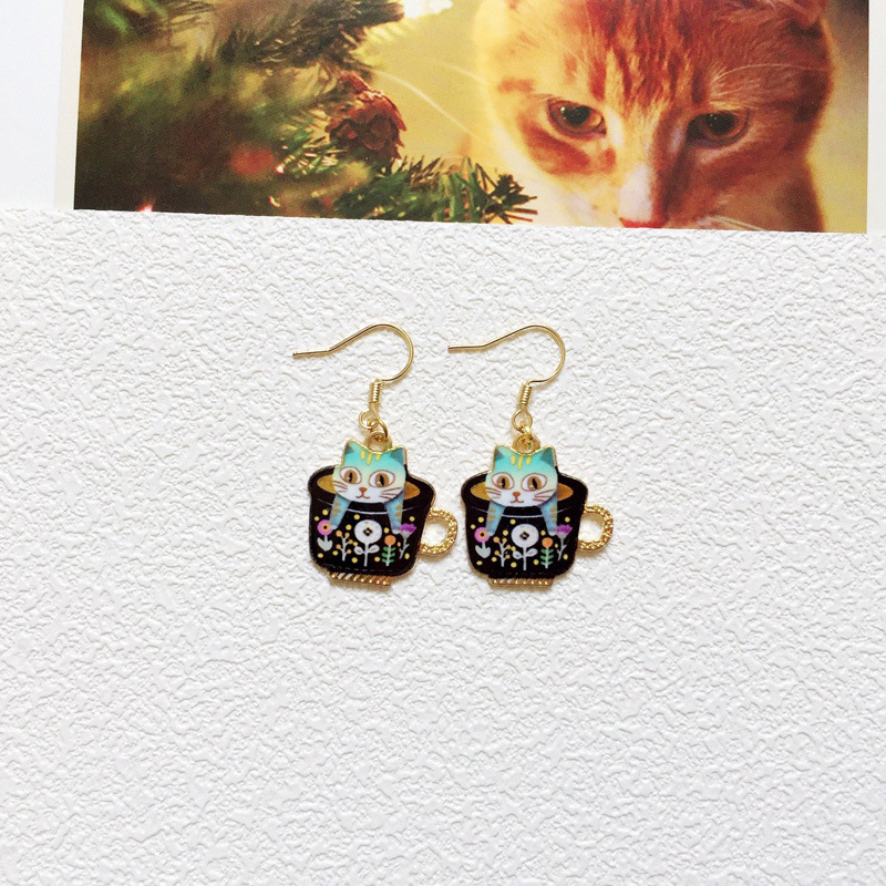 Lindo Gato Metal Esmalte Mujeres Pendientes De Gota 1 Par display picture 11