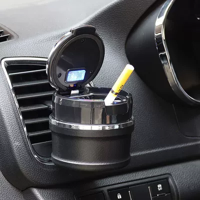 Car-Mounted Ashtray with Ceramic Liner, Car ashtray - silver-edge