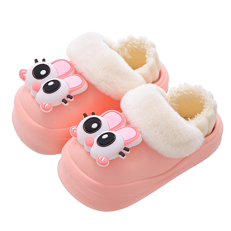 Zapatillas de algodón para niños, niños y niñas, invierno, calentamiento de pelusa en el hogar, bolsas impermeables para bebés, zapatos de algodón