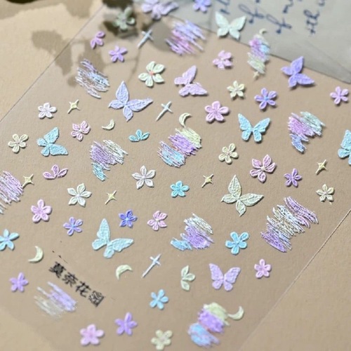 Monet Garden Color Dopamine Stereo Small Round Dot Line Butterfly Flower Color Doodle Nail Sticker