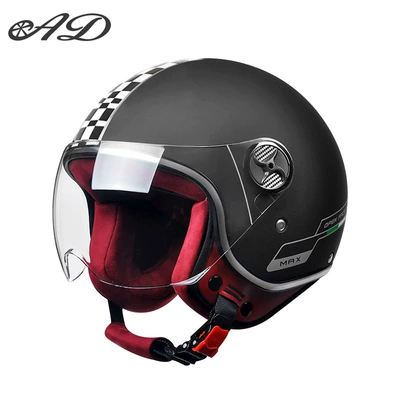 Ad Electric Vehicle Helmet for Men and Women, Universal High-Value Safety Helmet for All Seasons, 3C Certified Motorcycle Retro Half Helmet (Motosiklet kaskı (dəbilqə)) - 3c-certification-black-flag-high-definition-short-mirror-thickened-suede-velvet-new-national-standard-class-a