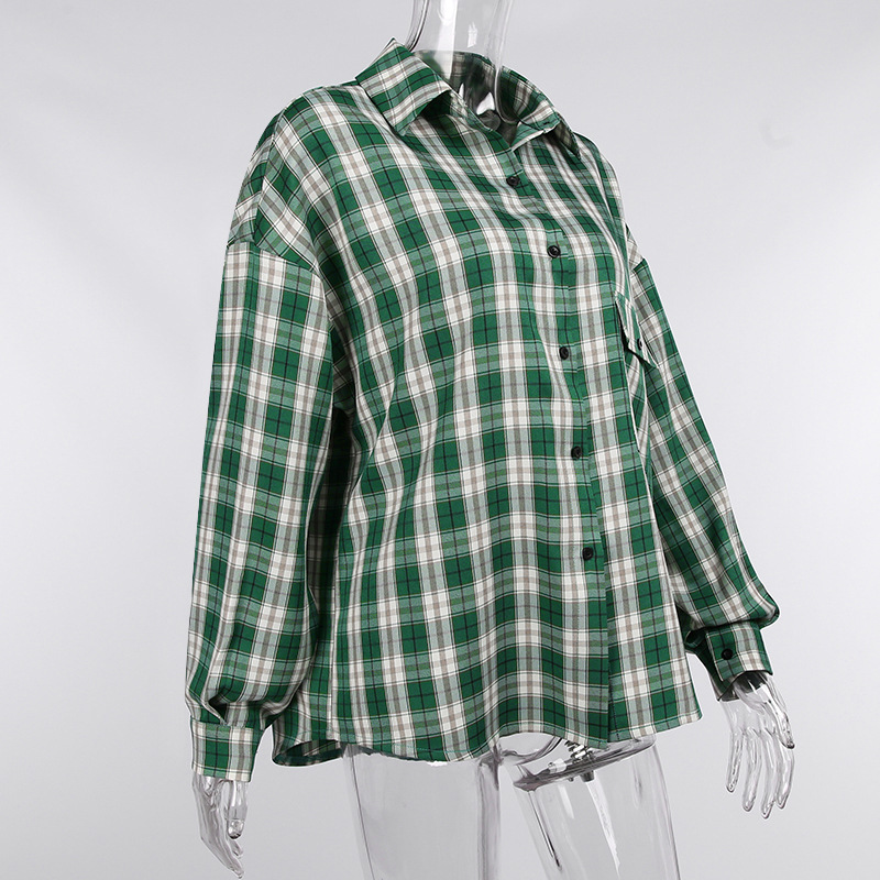 Retro Plaid Loose Thin Long-Sleeved Shirt Wholesale