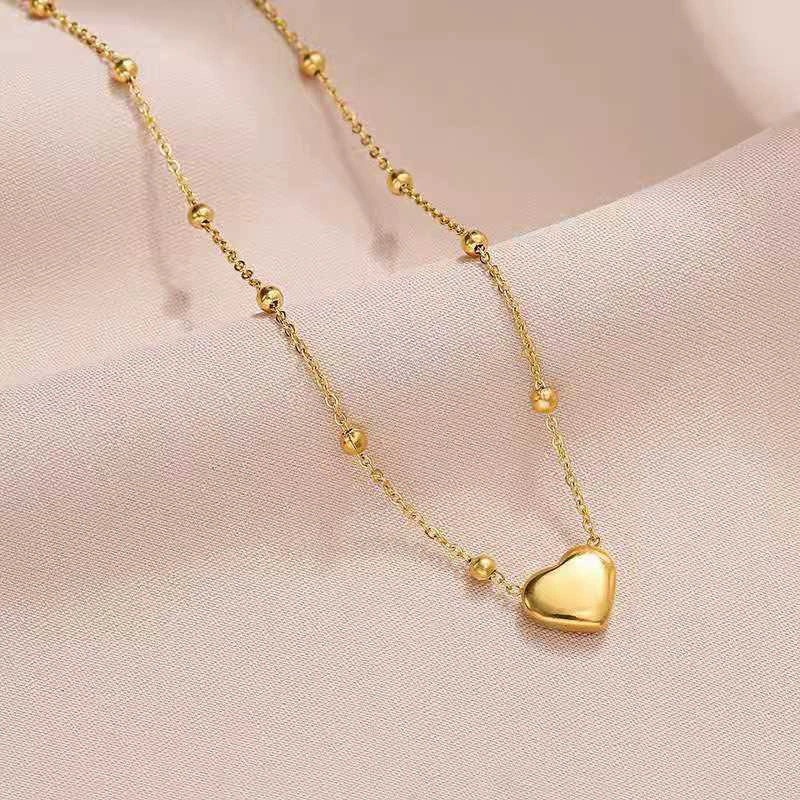Серебряное сердце ожерелье из нержавеющей стали, цепочка с круглым бисером K-золото, минималистичный японско-корейский стиль