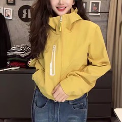 爆款早秋立领连帽冲锋衣外套女25新款宽松休闲拉链开衫夹克上衣女