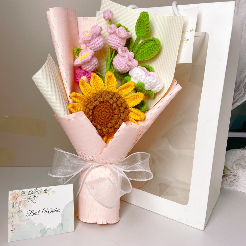 Girasol lirio de los valles ramo de rosas en polvo (tarjeta de bolsa de regalo)