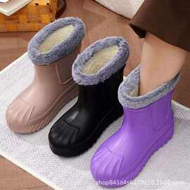 新款高帮防水雪地靴棉鞋女士加绒保暖水靴洗衣洗车棉靴雨靴坡跟