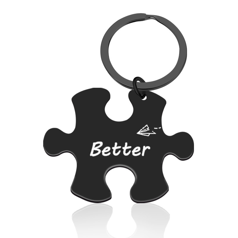 Hip-hop Letter Jigsaw Stainless Steel Printing Bag Pendant Keychain Necklace display picture 4