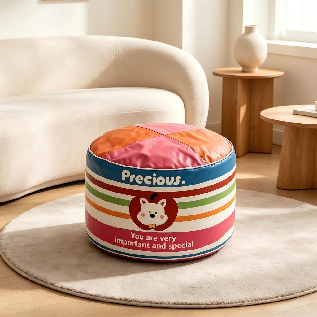 【Premium Selection】Cute Round Storage Ottoman for Old Clothes, Living Room Lazy Stool, Children's Room Floor Pouf