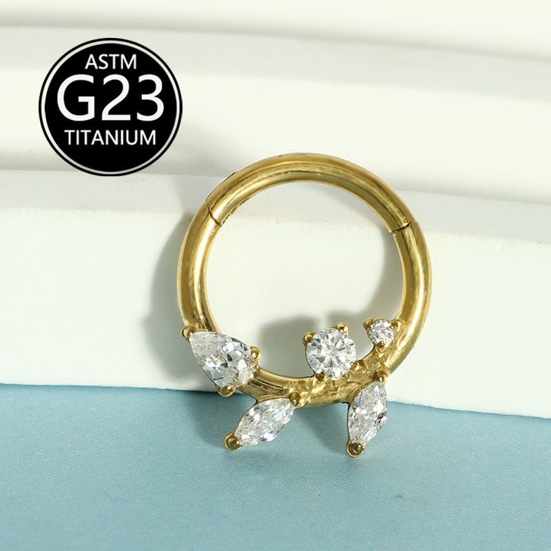 G23 Titanium ASTM F136 Zircon Leaf Shape Nose Ring Septum Hoop Ear Bone Piercing Jewelry detail image 8
