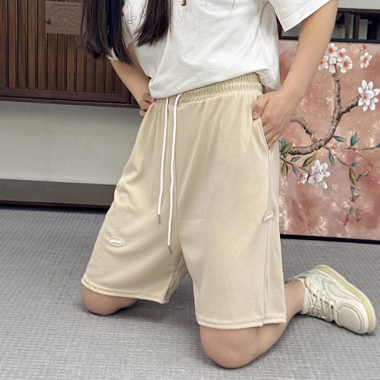 Drawstring Summer Ice Silk Shorts Women's Pit Strip Casual Outer Wear Sports Women's Pants Loose Straight Shorts High Waist