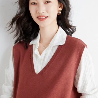羊绒马甲女V领宽松外穿春秋新款无袖打底坎肩显瘦背心针织衫