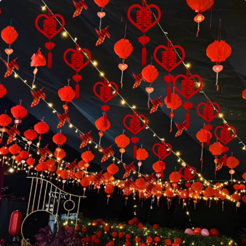 婚庆装饰彩旗灯笼婚礼婚房喜字拉花农村院子风车布置结婚用品大全