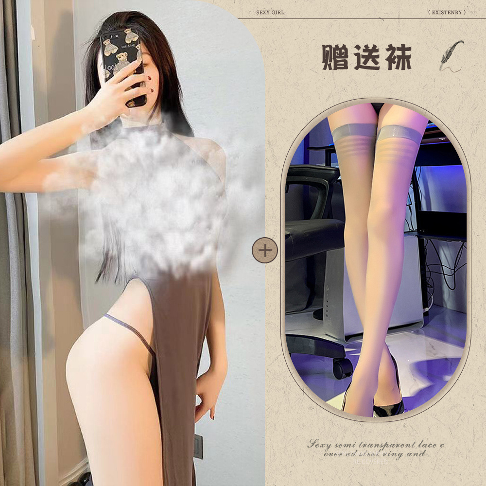 그레이+스트라이프 스타킹 그레이