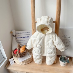 新生嬰兒冬季棉服 0-1歲女寶寶加厚冬裝公主連體衣加絨夾棉爬爬服