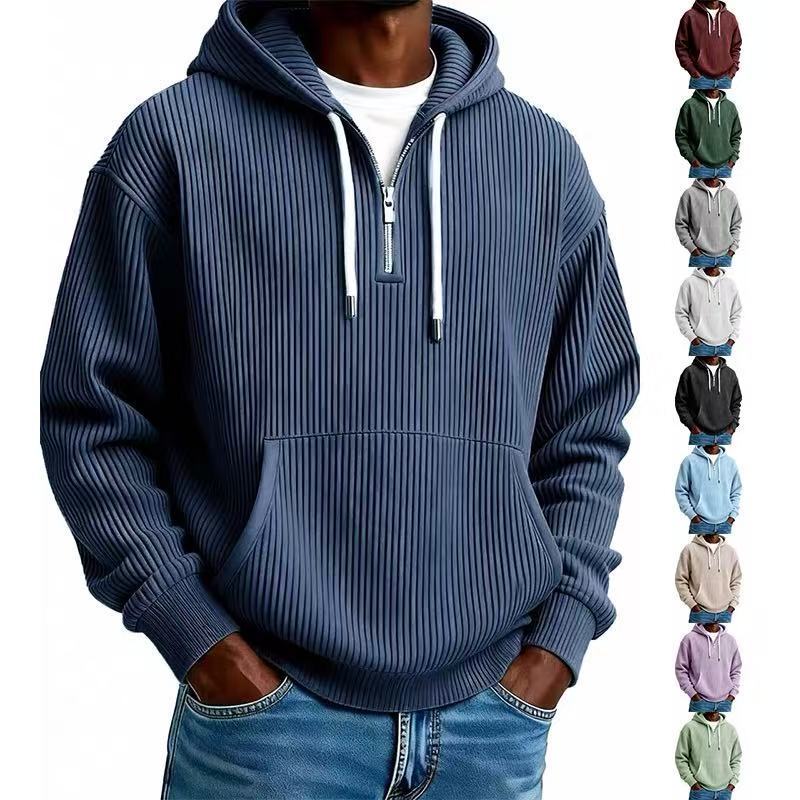 Cross-Border American New Heavyweight Trendy Corduroy Long-Sleeved Hooded Sweatshirt Men's Solid Color Simple Sports and Leisure Men's Clothing