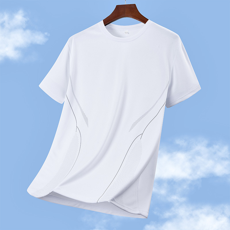 Nuevos productos de secado rápido camiseta de manga corta para hombres de mediana edad verano hielo de media manga suelta acondicionamiento transpirable correr camisa deportiva