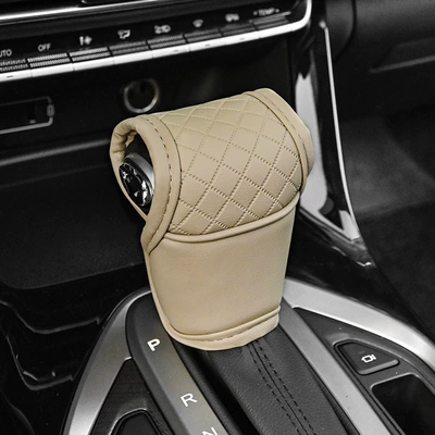 Sürətlər qutusu və əl tormozu başlıqları | Leather Breathable Gear Cover Universal - automatic-side-block-beige
