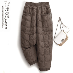 2025 New Autumn and Winter Large Size Fashionable Loose Elastic Waist down Cotton Casual Baggy Pants Thickeneded Warm down Pants Trendy