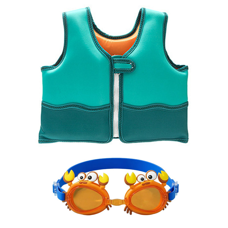 Chaleco flotante infantil de dibujos animados grueso chaleco de natación para niños combinación de gafas de natación pony image 12