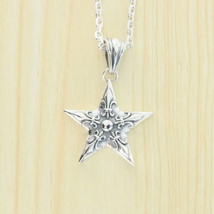 Sterling Silver Five-Pointed Star Pendant for Men and Women, Trendy Stylish Necklace Pendant, Punk Hip-Hop Silver Jewelry, Cool Sweater Chain Pendant