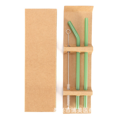 【博美】廠家玻璃吸管彩色吸管 8*1.5*200  耐高溫組合套裝1直1彎