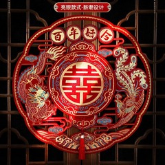 Sticky red double happiness character for door, window, wedding room decoration, wholesale wedding celebration supplies