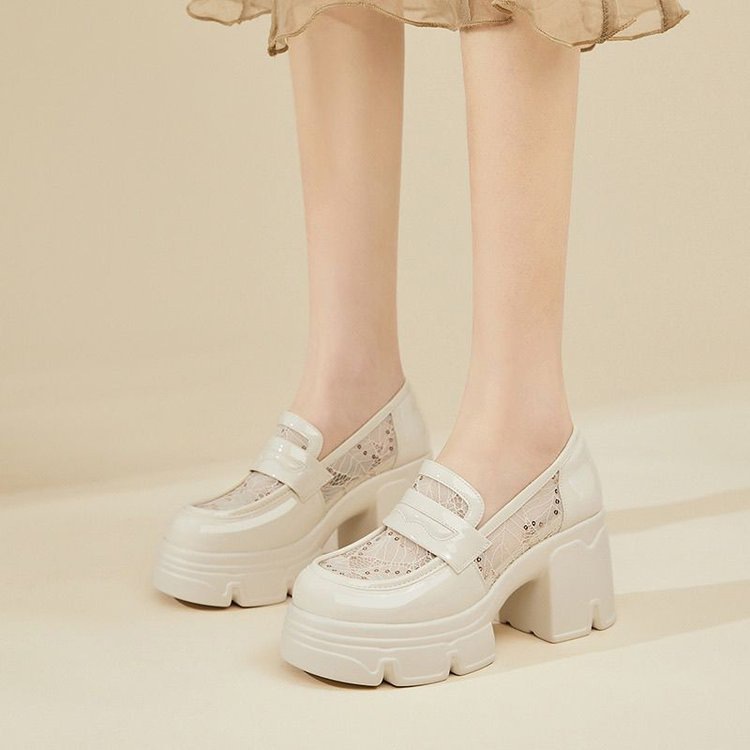 Zapatos de malla negra de fondo grueso Lefour mujeres verano transpirable versátil 2026 estilo británico para aumentar la altura delgada zapatos de cuero zapatos individuales