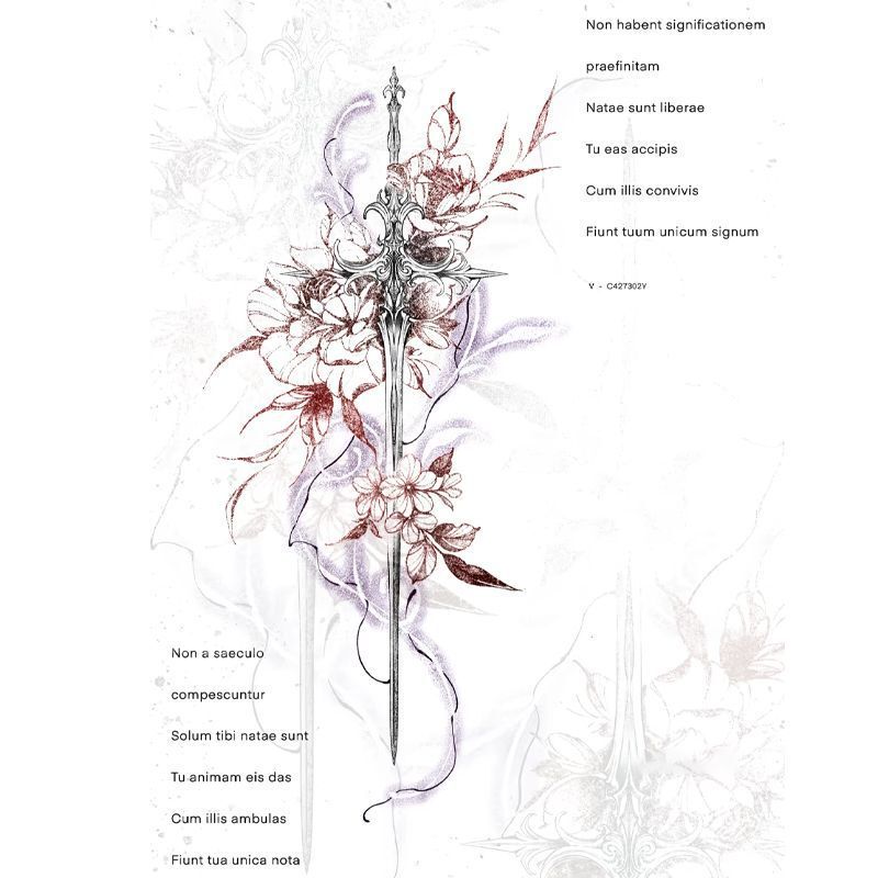 New popular rose thorn sword tattoo in American palace style, colorful, high aesthetic value, niche trend, popular with internet celebrities, cool New popular rose thorn sword tattoo in American palace style, colorful, high aesthetic value, niche trend, popular with internet celebrities, cool