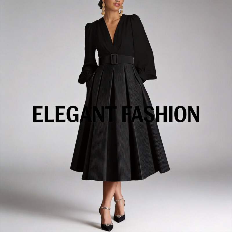 Amazon Foreign Trade V-Neck Long Evening Dress, Cross-Border European and American Style, Elegant Slim-Fit Dress with a High-End Feel and Waist-Cinching Design Amazon Foreign Trade V-Neck Long Evening Dress, Cross-Border European and American Style, Elegant Slim-Fit Dress with a High-End Feel and Waist-Cinching Design