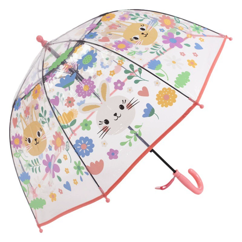 【Новинка】Детский прозрачный зонт с милым котом и кроликом, красочный зонт с мультяшными цветами, зонт с полноцветным принтом, в наличии