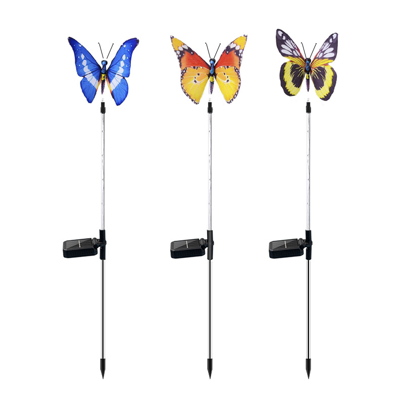 Lámpara de mariposa de fibra óptica, lámpara solar transfronteriza para jardín al aire libre, lámpara led colorida de acrílico para césped, lámpara decorativa para paisaje