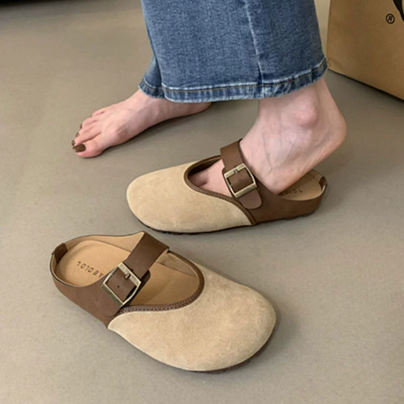 Плоская нижняя булочка Bakken половинные тапочки женщины носят весной и летом 2025 года новая модель Mori ретро японская обувь Baken