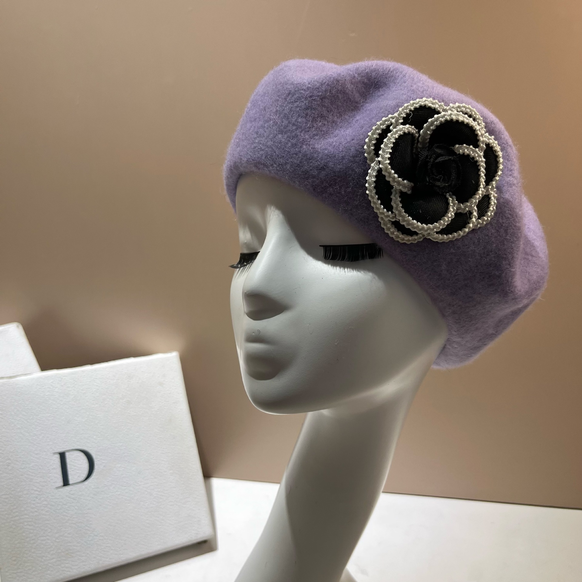 امرأة أنيق حلو اللون الصامد زهور إفيلس قبعة البيريه display picture 2