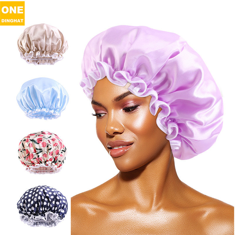 Home Double-layer shower cap large color diced hair hack PE lining…