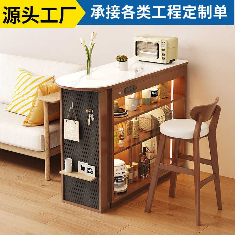 Solid Wood Island Table Dining Table Integrated Household Partition Telescopic Folding Antique Bar Table Telescopic Small Apartment Living Room Furniture