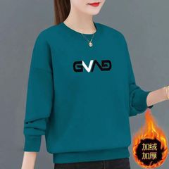 加绒加厚新款妈妈减龄洋气韩版宽松卫衣女秋冬无帽套头外套上衣潮