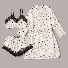 メーカー直販欧米対外貿易愛夏パジャマセット胸レース氷糸サスペンダースカート家庭服プリント