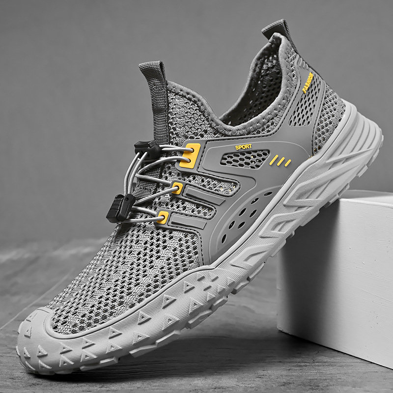 網面鞋男2024夏季新款鏤空輕便透氣男鞋一腳蹬軟底戶外運動旅遊鞋