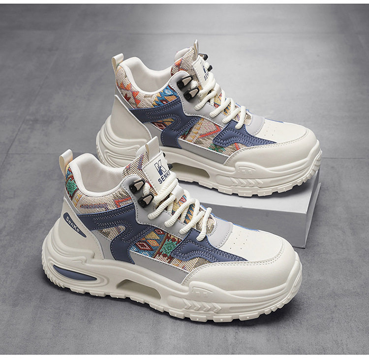 Giày thể thao nam cổ trung, giày sneaker năng động đế dày tăng chiều cao, dây buộc, phối màu — Việt Nam, màu, đen chi tiết 21