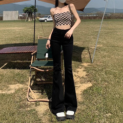 春秋黑色微喇叭牛仔裤女2025新款设计感小众高腰显瘦弹力马蹄裤子