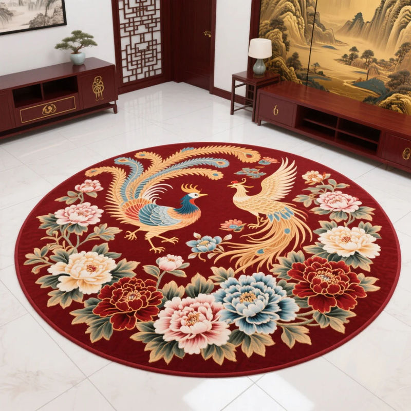 地毯莲花跪拜跪垫圆形立体满铺水晶中式荷花卧室地垫古典客厅家用|undefined