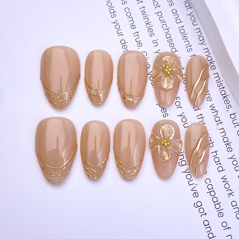 3D Handmade Stereo Carved Nails, Pure Handmade Wearable Nails, Cross-Border Autumn and Winter Magic Mirror Powder Short Almond Manicure