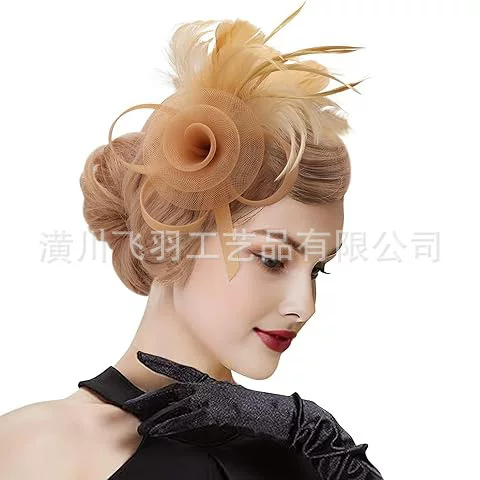 Explosions Amazon Feather Hair Flower Headwear European and American Bride Beautiful Side Clip Hair Accessories Retro Mesh Feather Headwear Women